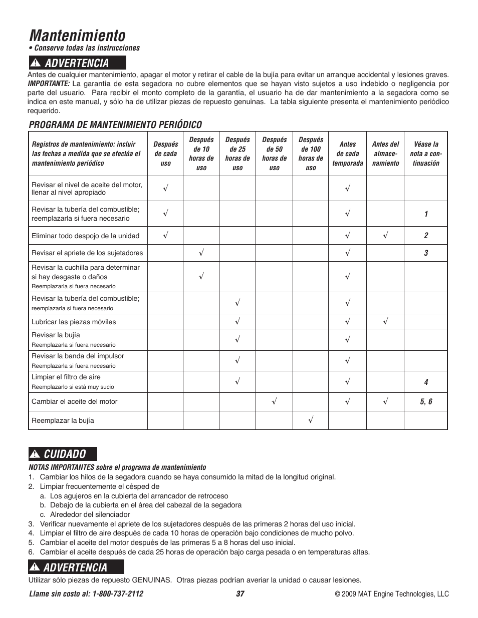 Mantenimiento, Cuidado, Advertencia | Powermate P-WFT-16022 User Manual | Page 38 / 50