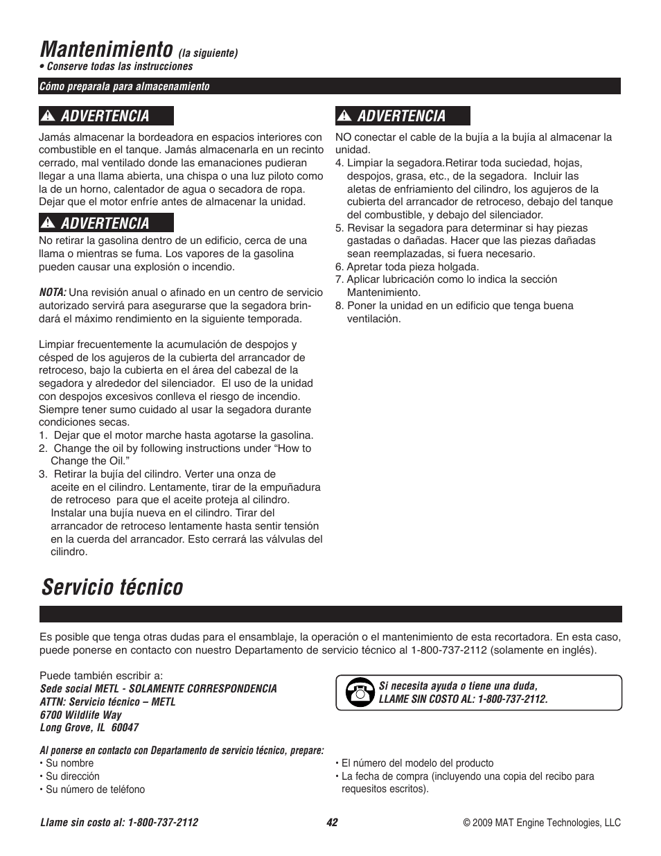 Mantenimiento, Servicio técnico, Advertencia | Powermate P-WFT-16022 User Manual | Page 43 / 50