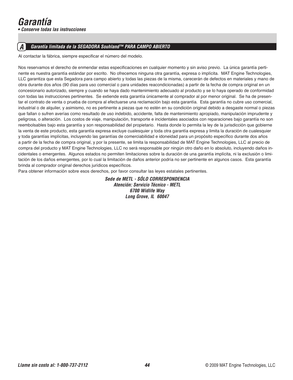 Garantía | Powermate P-WFT-16022 User Manual | Page 45 / 50