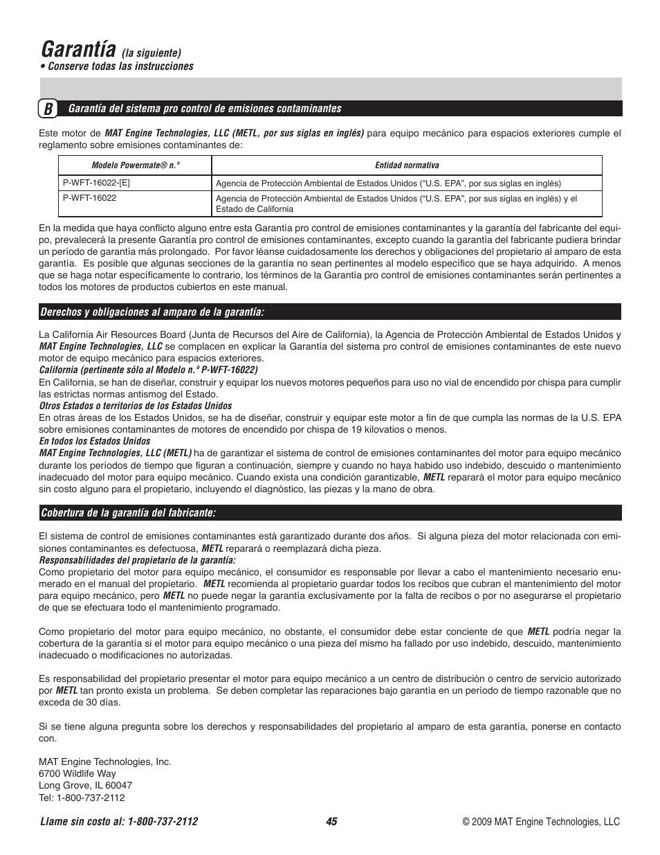 Garantía | Powermate P-WFT-16022 User Manual | Page 46 / 50