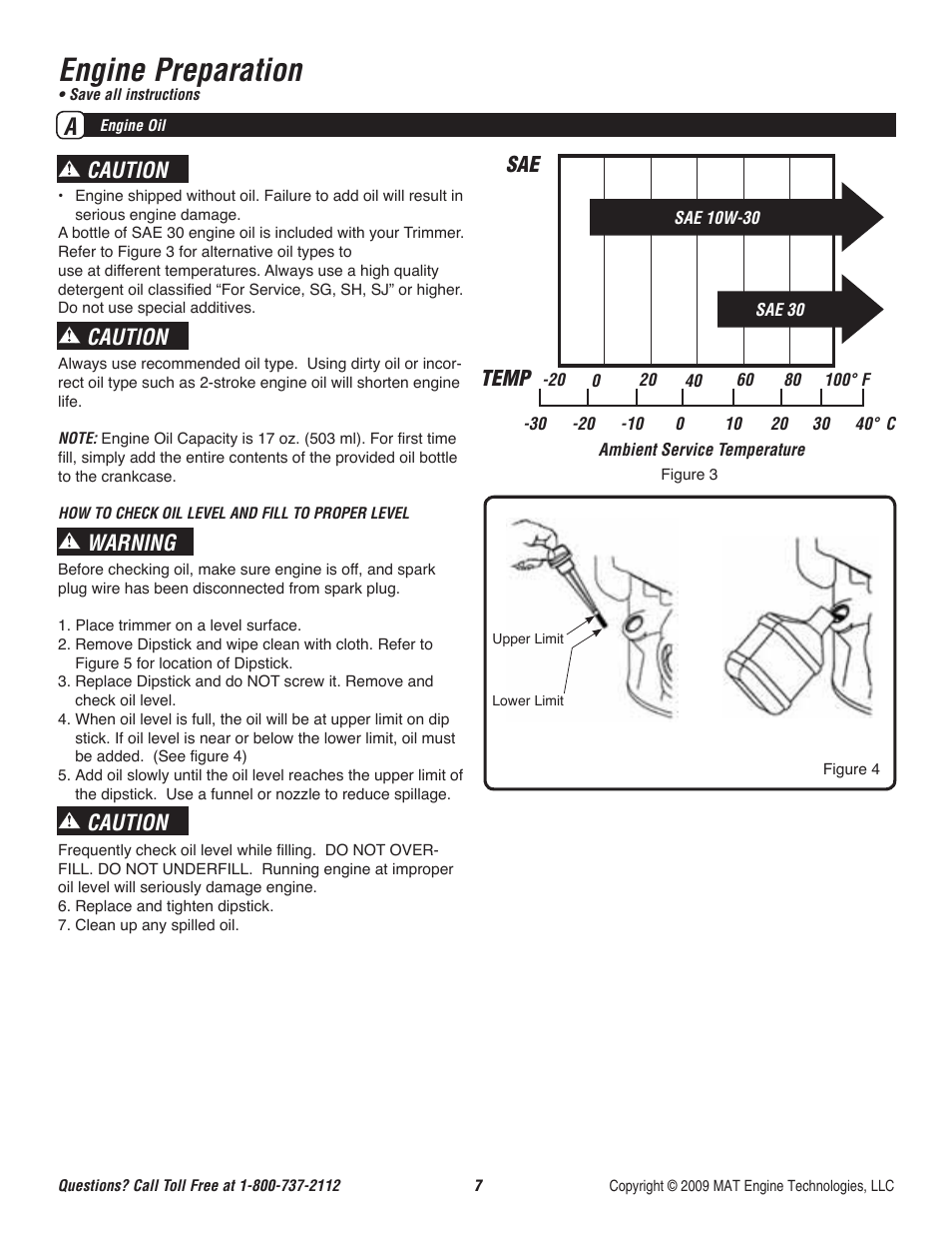 Engine preparation, Caution, Caution warning caution | Sae temp | Powermate P-WFT-16022 User Manual | Page 8 / 50
