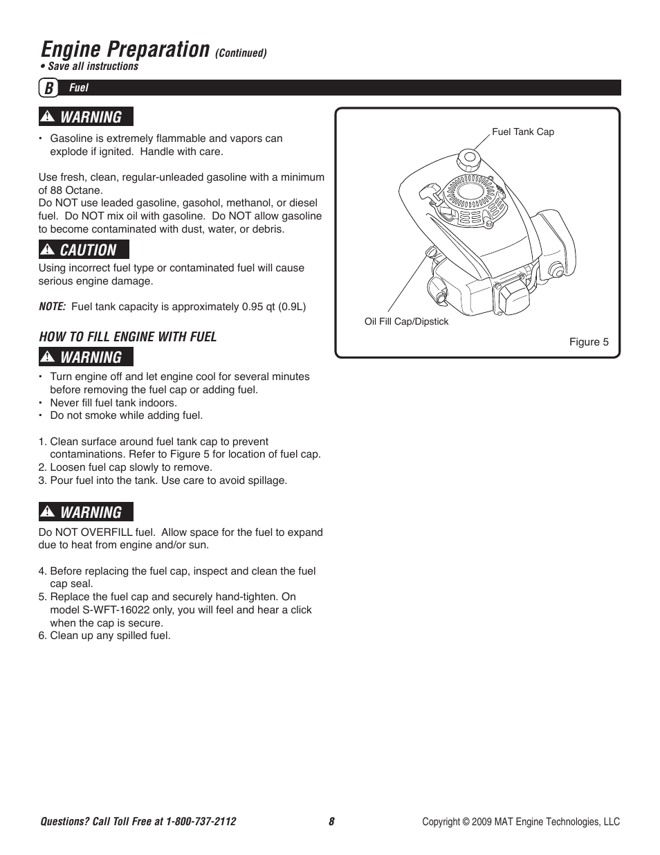 Engine preparation, Warning, Warning caution | Powermate P-WFT-16022 User Manual | Page 9 / 50