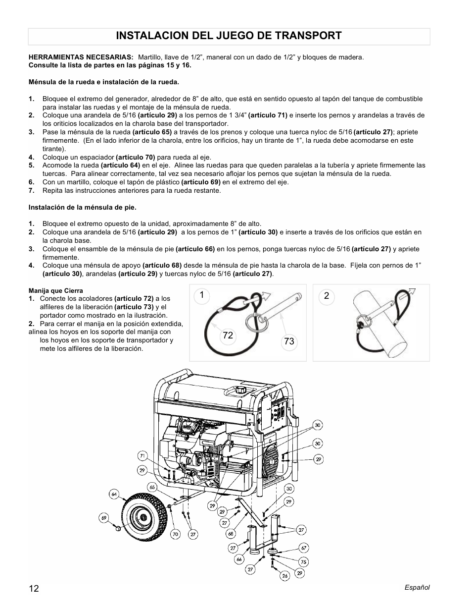 Instalacion del juego de transport | Powermate PM0601350 User Manual | Page 12 / 20