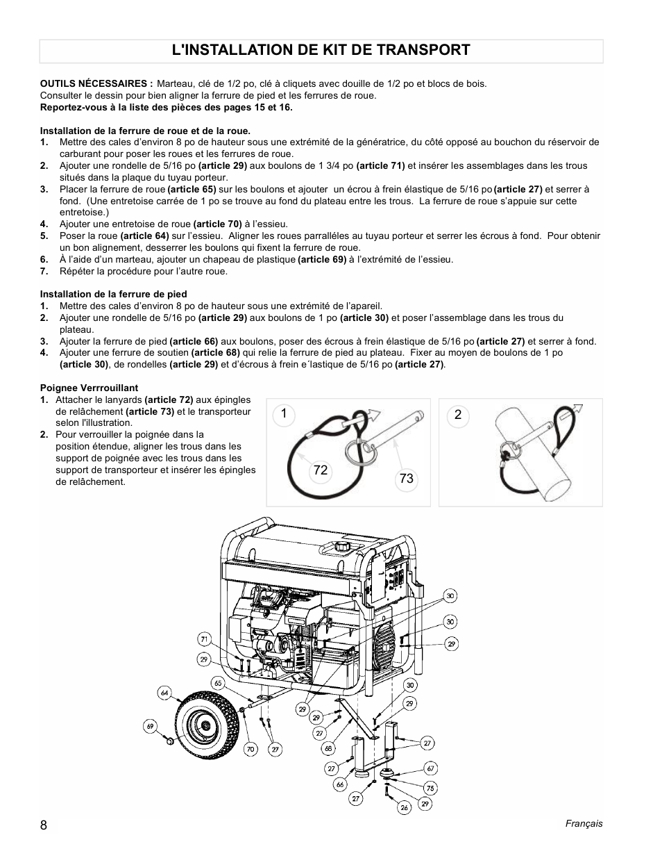 L'installation de kit de transport | Powermate PM0601350 User Manual | Page 8 / 20