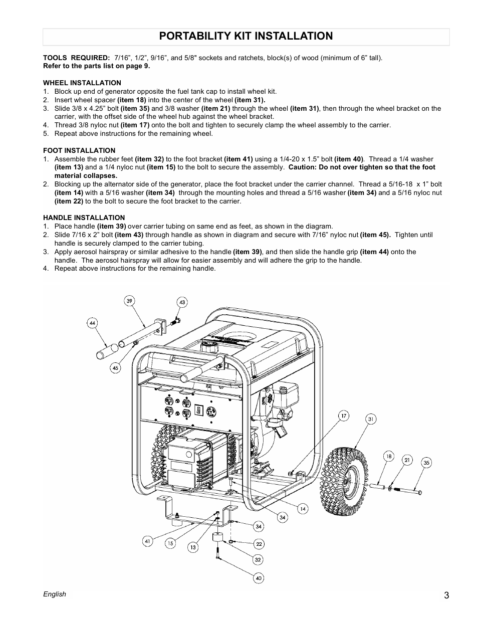 Portability kit installation | Powermate PMC525500 User Manual | Page 3 / 16