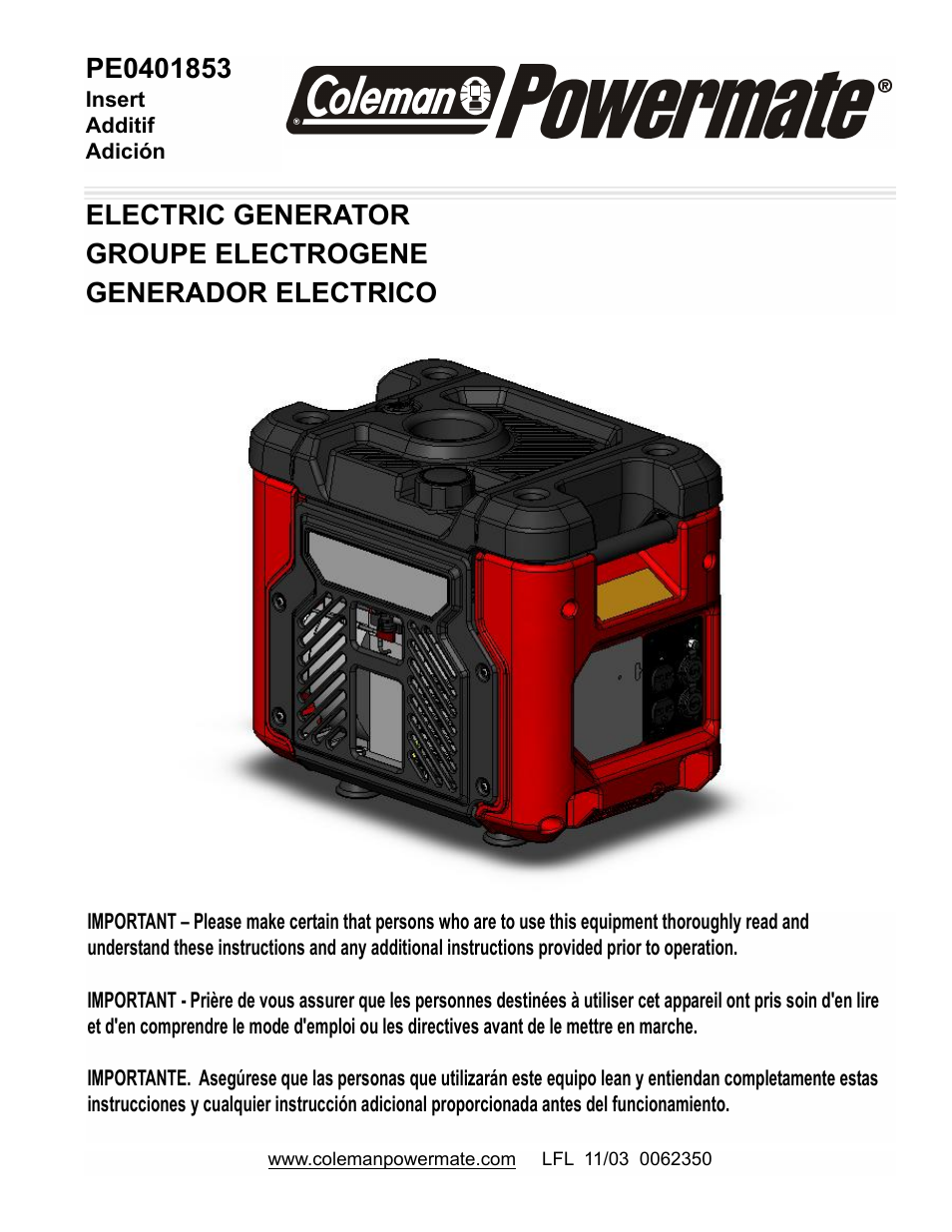 Powermate PE0401853 User Manual | 12 pages