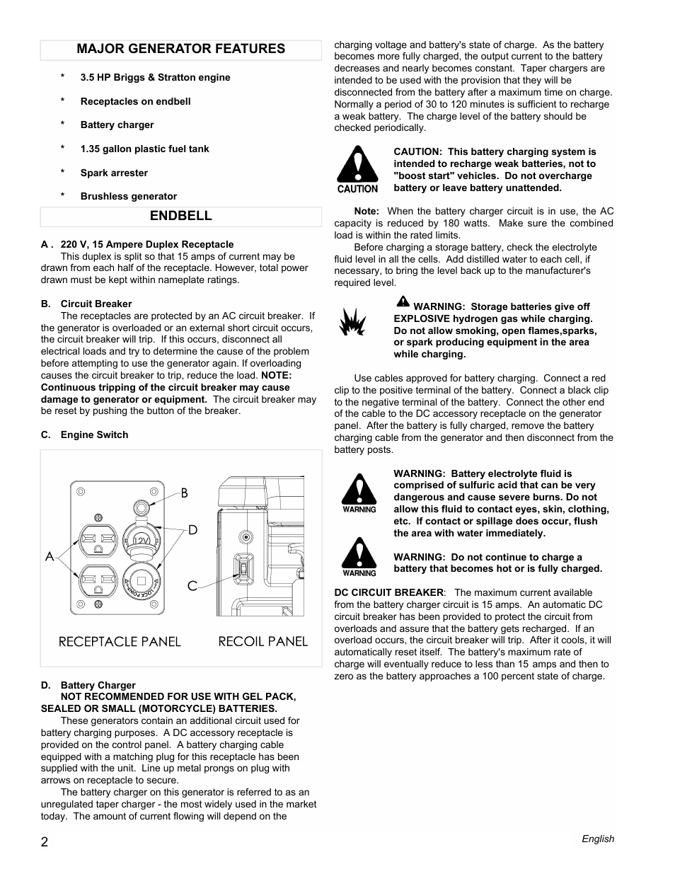 Endbell major generator features | Powermate PE0401853 User Manual | Page 2 / 12