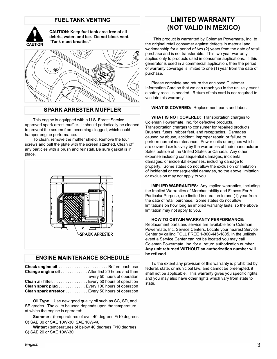 Limited warranty (not valid in mexico) | Powermate PE0401853 User Manual | Page 3 / 12