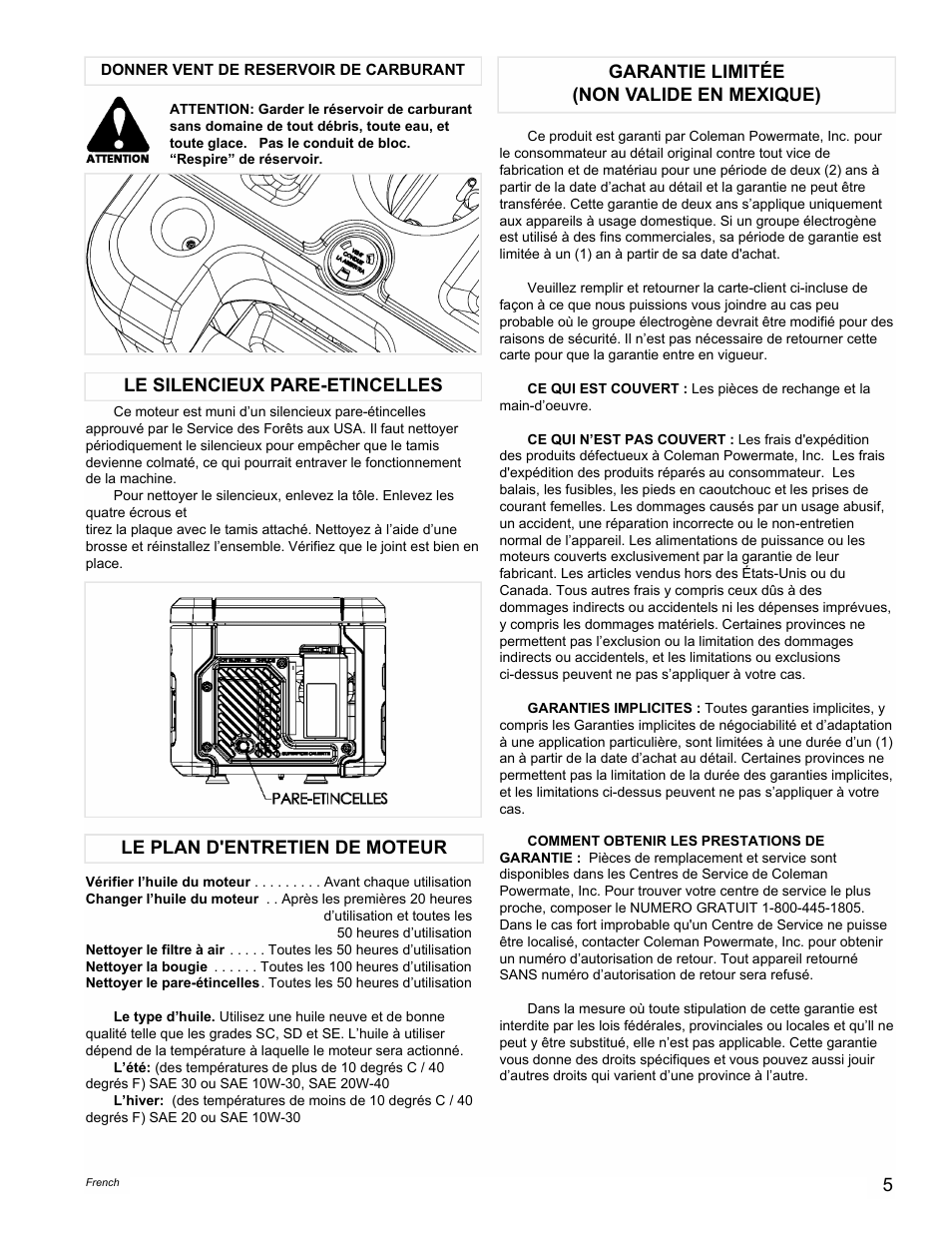 Garantie limitée (non valide en mexique) | Powermate PE0401853 User Manual | Page 5 / 12