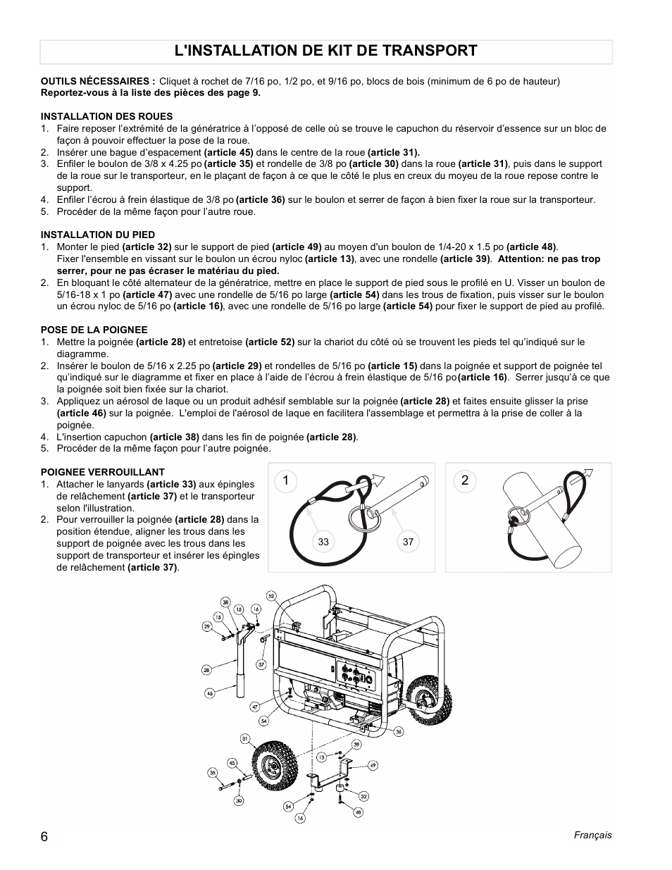 L'installation de kit de transport | Powermate PMC497000 User Manual | Page 6 / 16