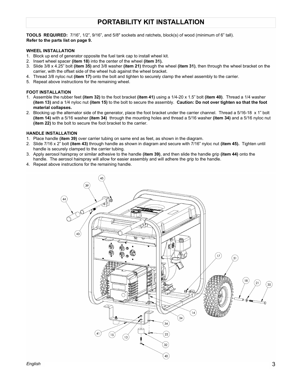 Portability kit installation | Powermate PMA525500 User Manual | Page 3 / 12