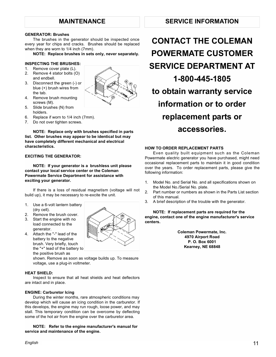Maintenance service information | Powermate Vantage Series PC0473503 User Manual | Page 11 / 48
