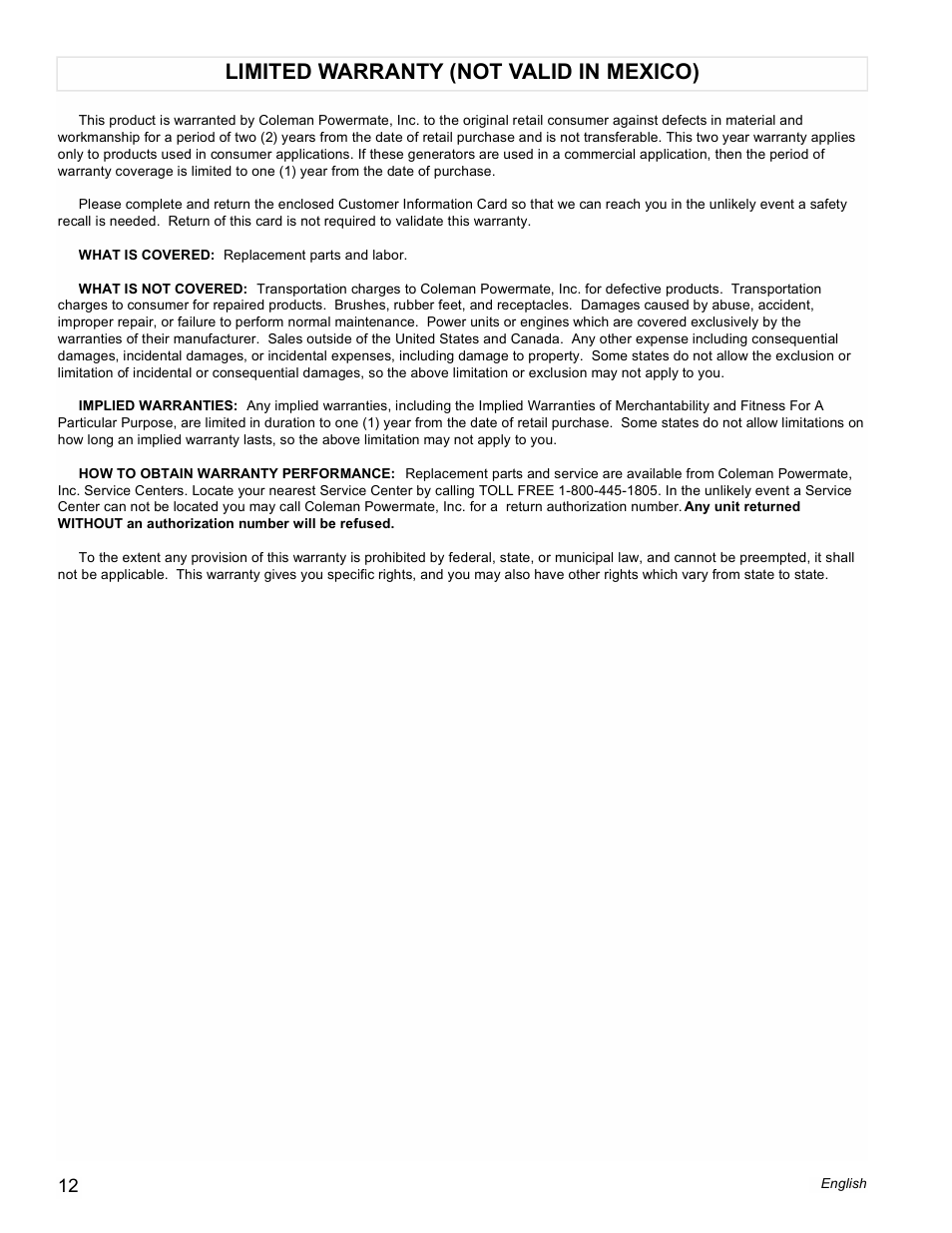 Limited warranty (not valid in mexico) | Powermate Vantage Series PC0473503 User Manual | Page 12 / 48