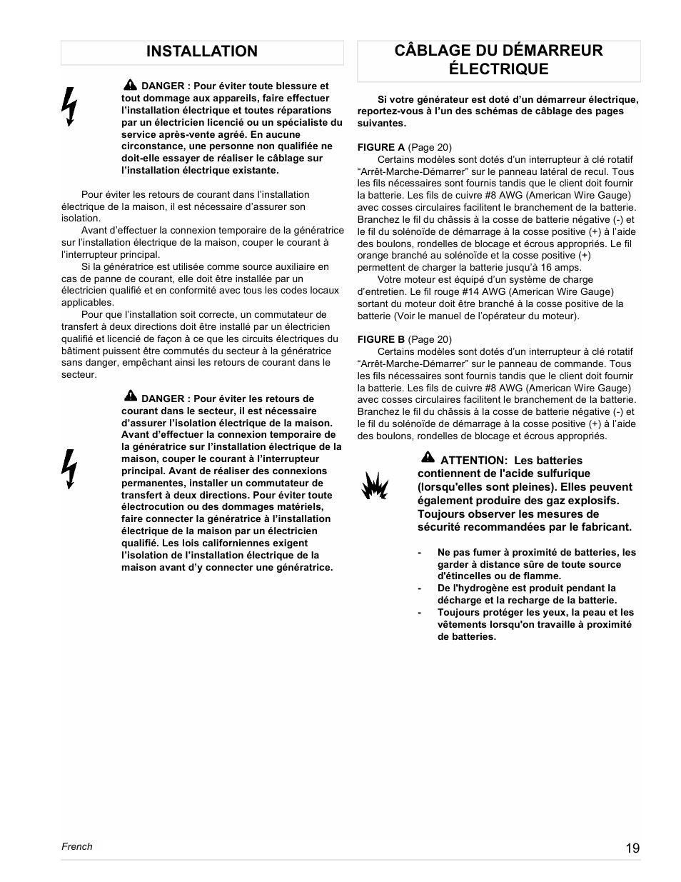 Installation câblage du démarreur électrique | Powermate Vantage Series PC0473503 User Manual | Page 19 / 48