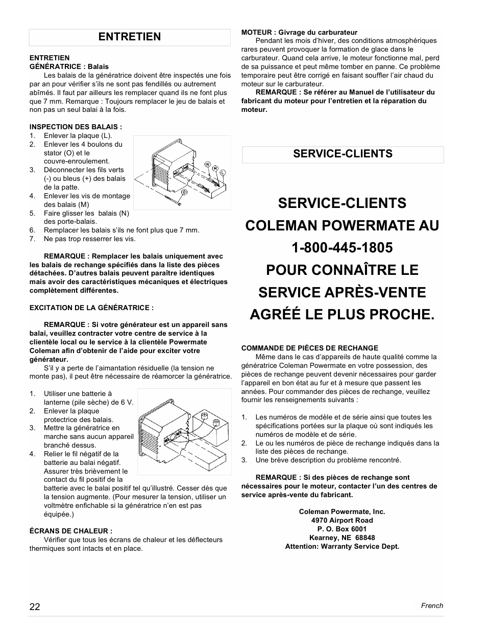 Entretien service-clients | Powermate Vantage Series PC0473503 User Manual | Page 22 / 48