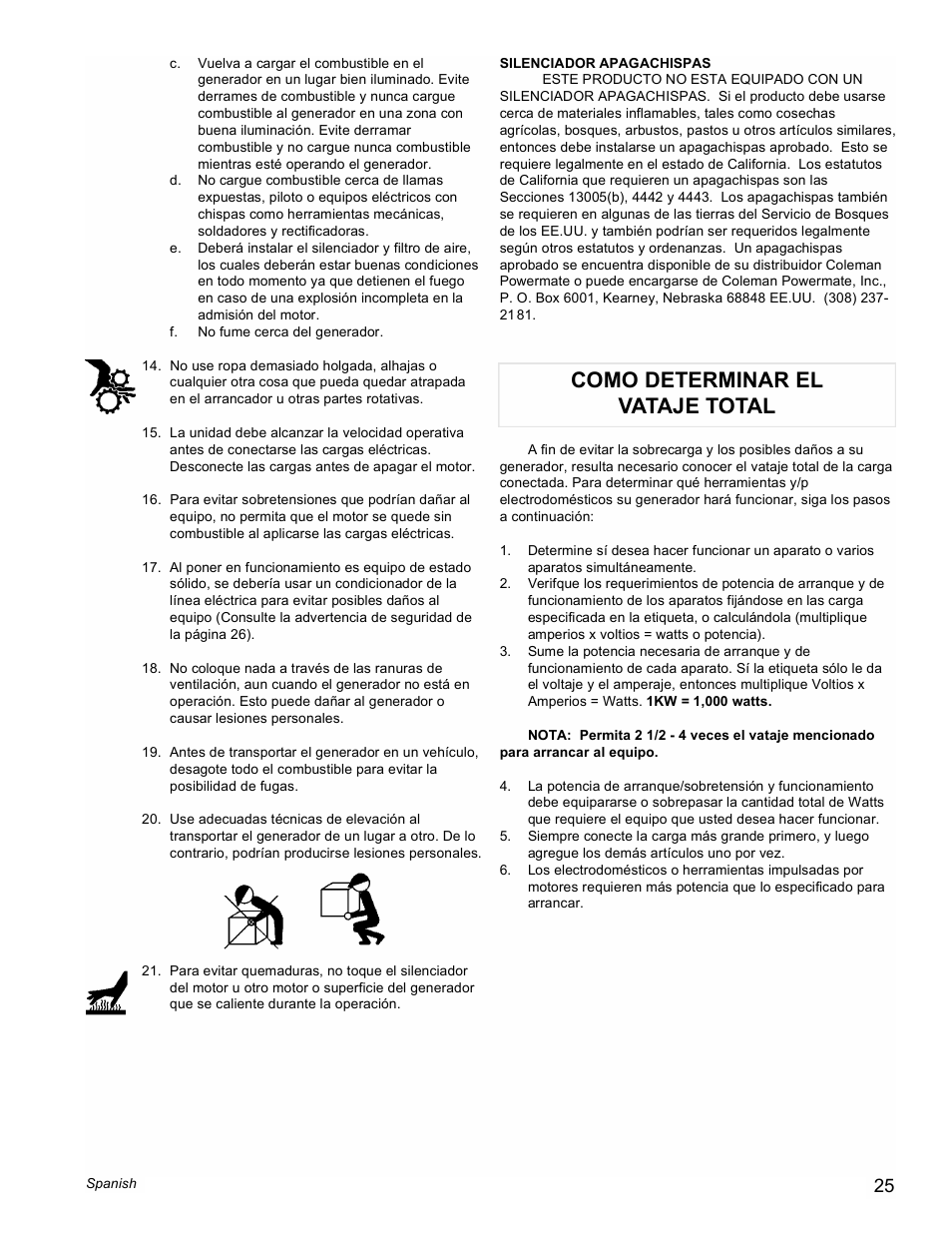 Como determinar el vataje total | Powermate Vantage Series PC0473503 User Manual | Page 25 / 48