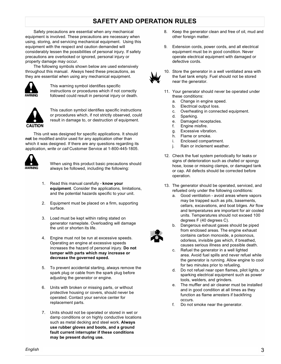 Safety and operation rules | Powermate Vantage Series PC0473503 User Manual | Page 3 / 48