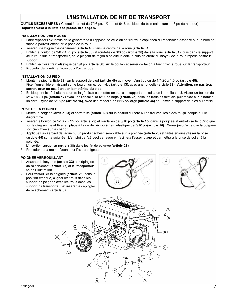 L'installation de kit de transport | Powermate PMC605000 User Manual | Page 7 / 16
