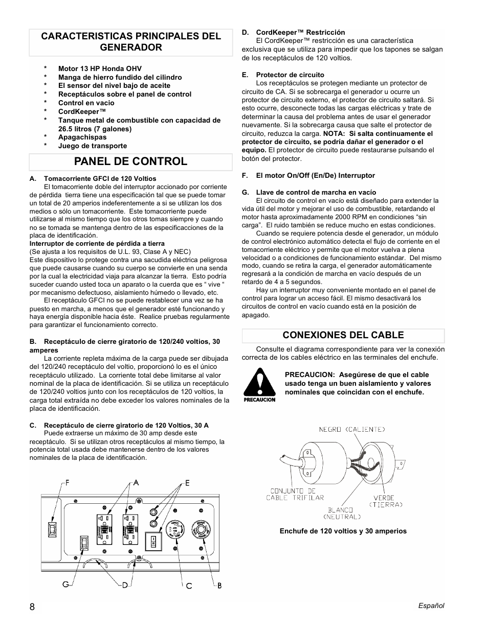 Panel de control | Powermate PMC605000 User Manual | Page 8 / 16