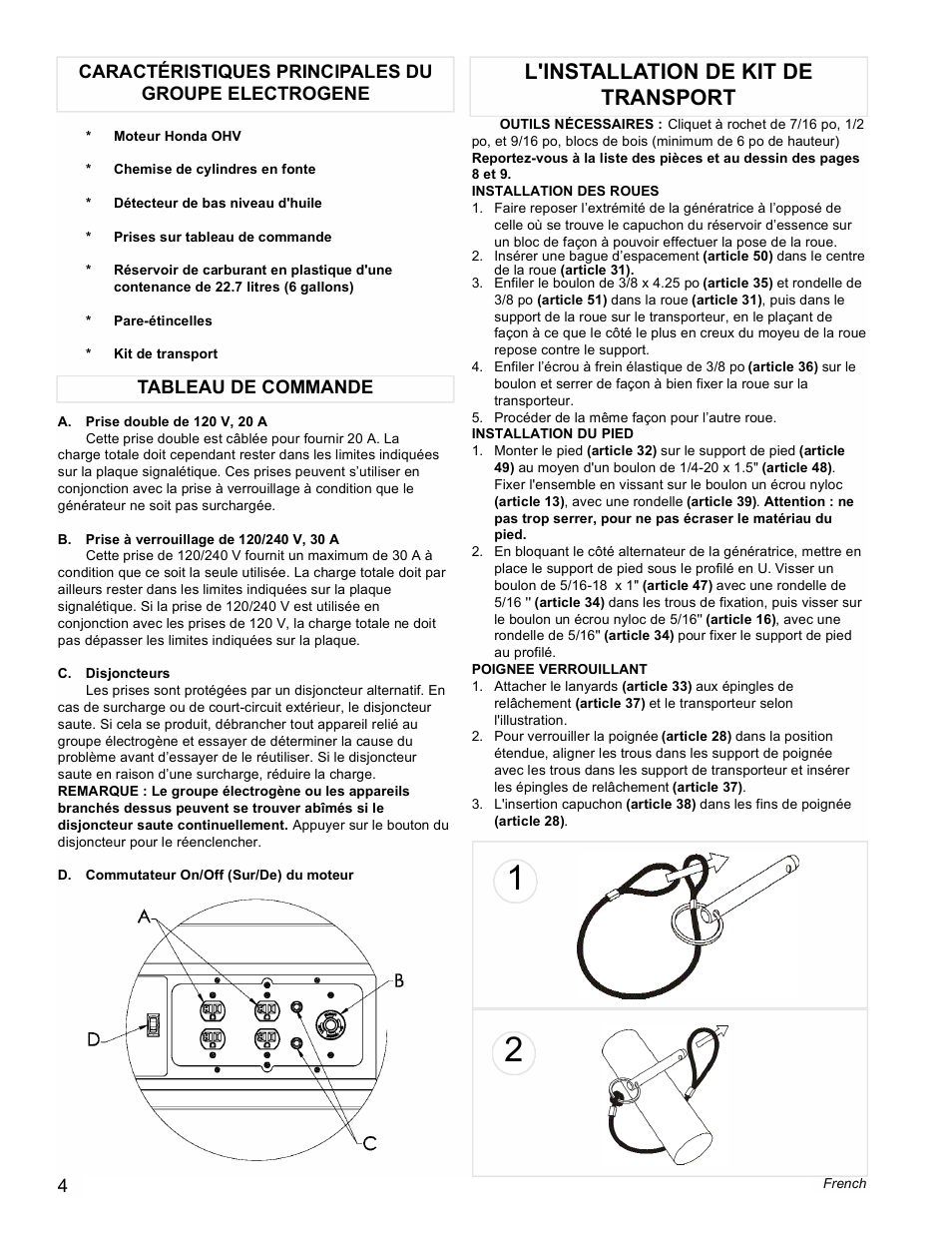 L'installation de kit de transport | Powermate PL0495503 User Manual | Page 4 / 12