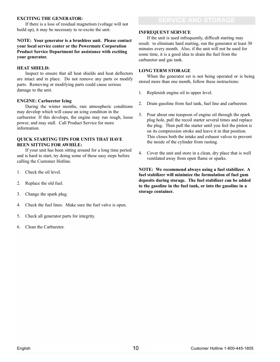 Service and storage | Powermate PC0102300 User Manual | Page 10 / 36
