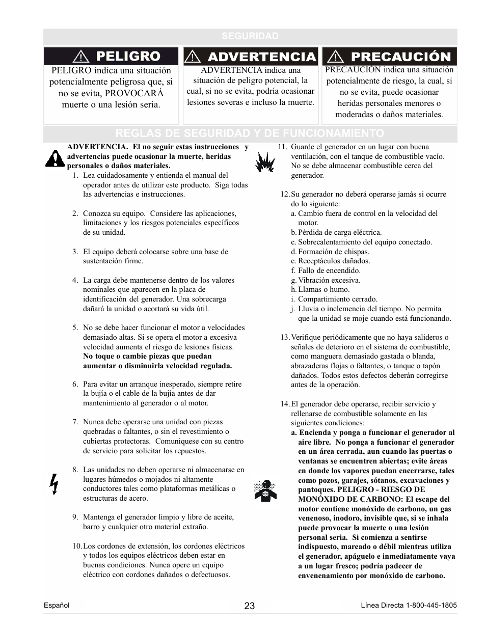 Reglas de seguridad y de funcionamiento | Powermate PC0102300 User Manual | Page 23 / 36