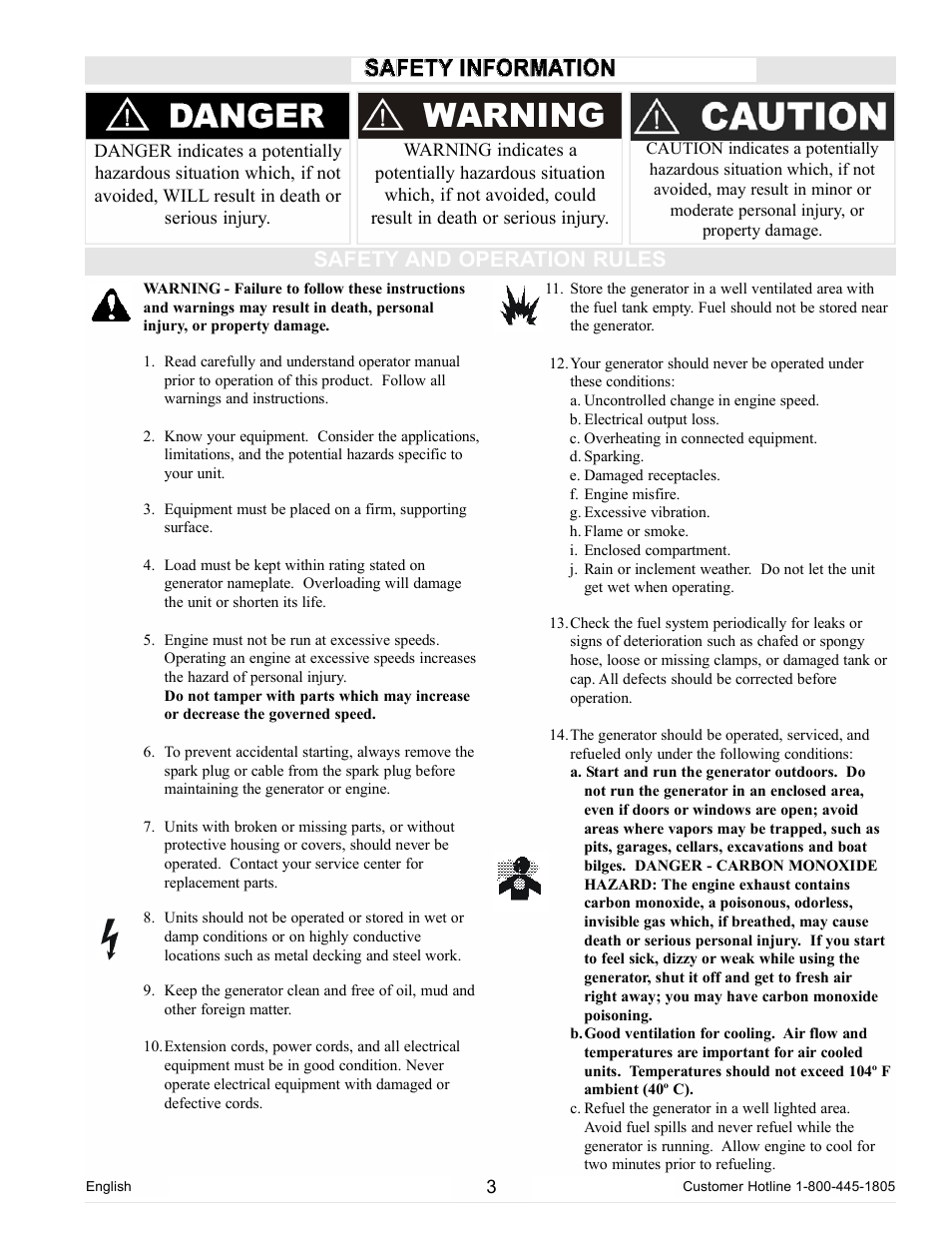 Safety and operation rules | Powermate PC0102300 User Manual | Page 3 / 36
