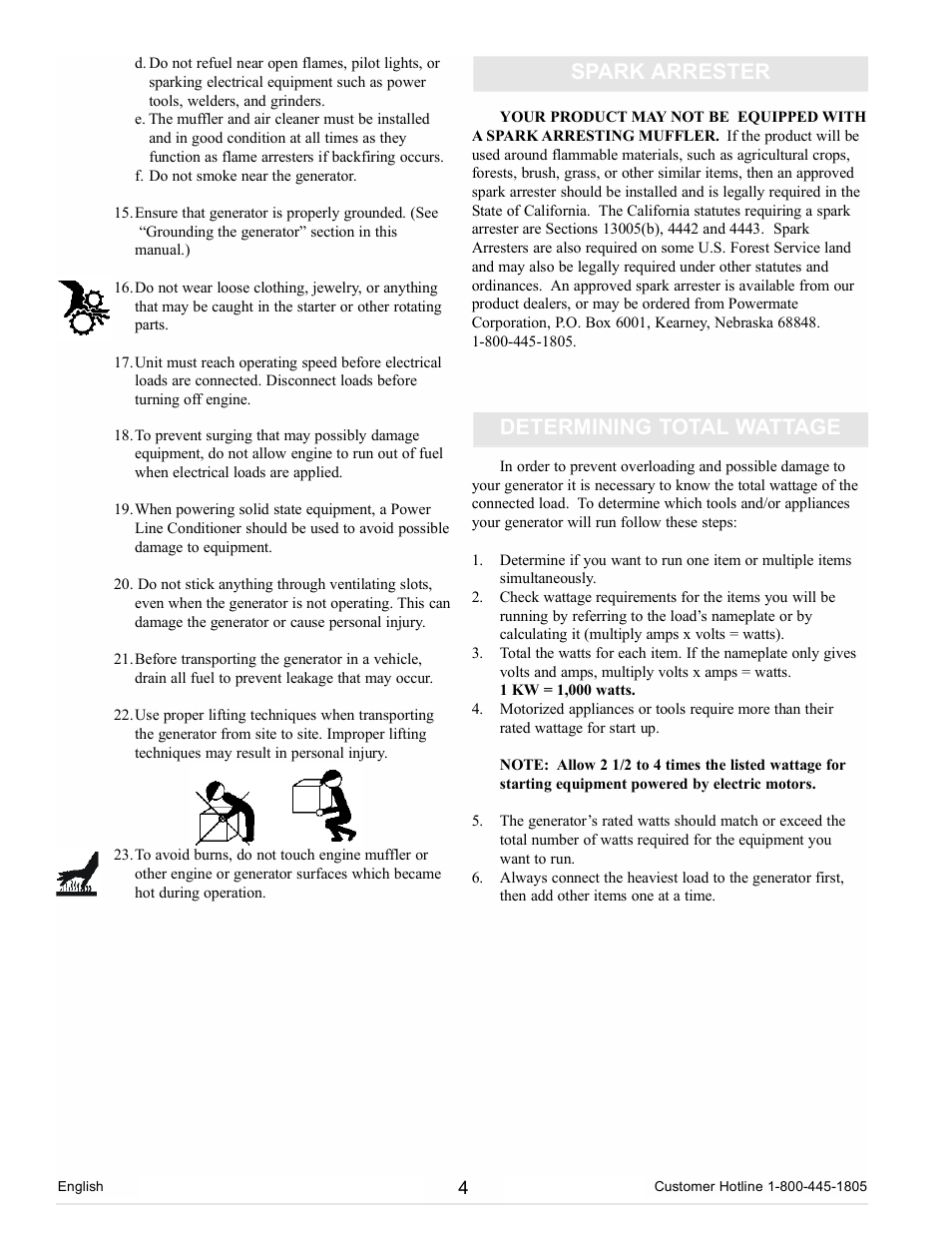 Spark arrester determining total wattage | Powermate PC0102300 User Manual | Page 4 / 36