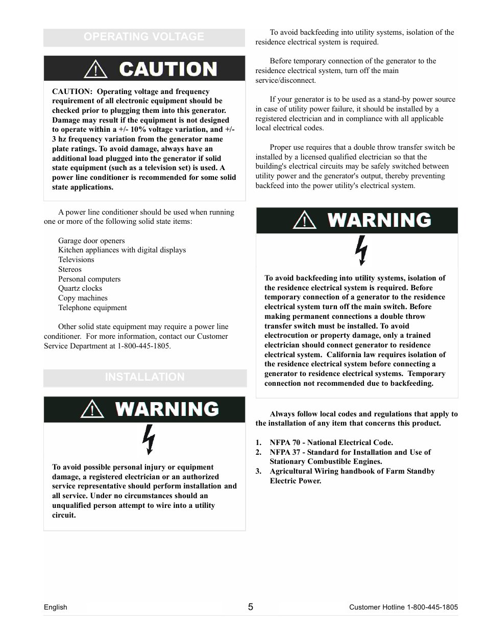 Operating voltage, Installation | Powermate PC0102300 User Manual | Page 5 / 36