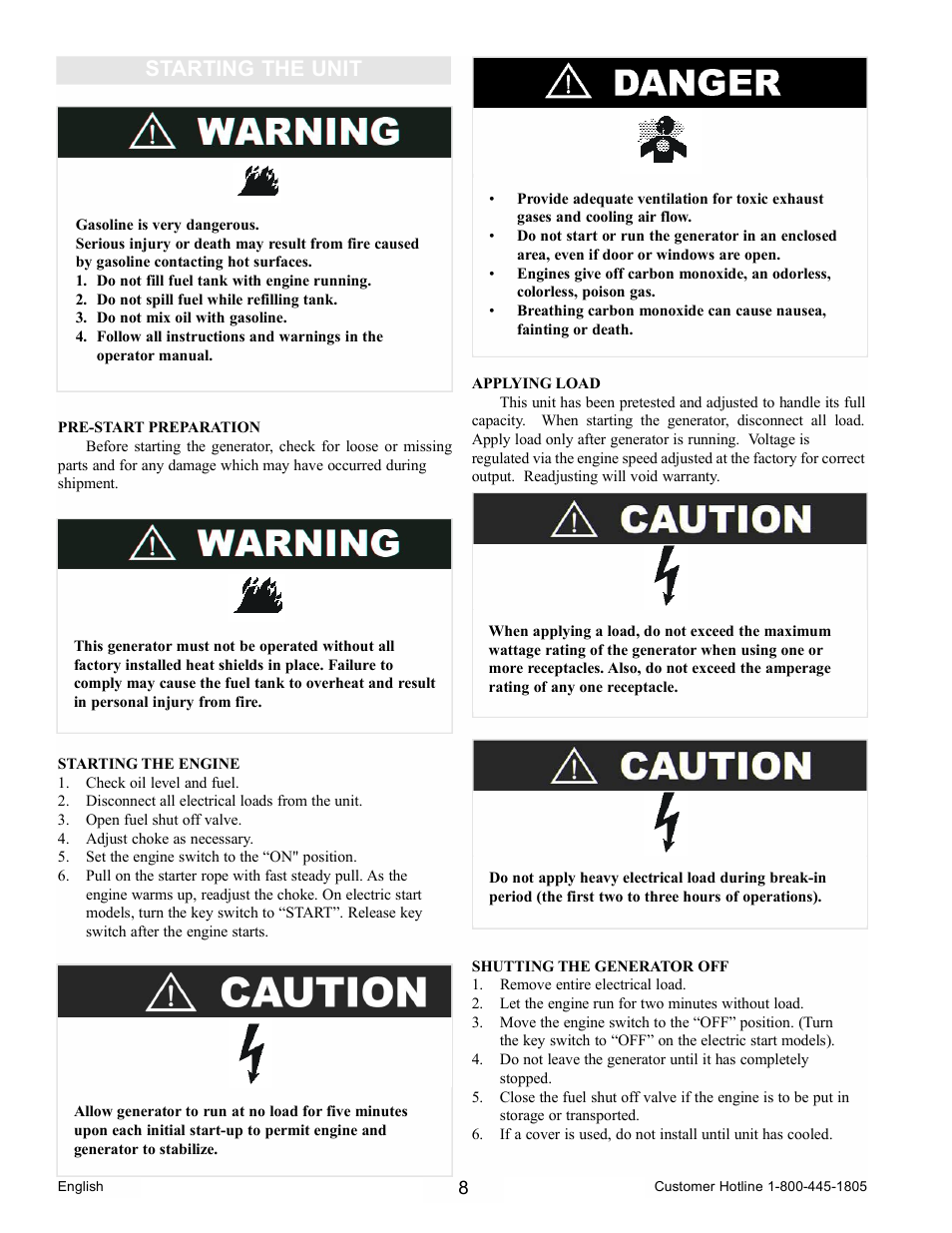 Starting the unit | Powermate PC0102300 User Manual | Page 8 / 36