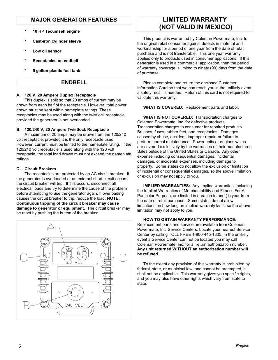 Limited warranty (not valid in mexico) | Powermate PM0525202.03 User Manual | Page 2 / 8