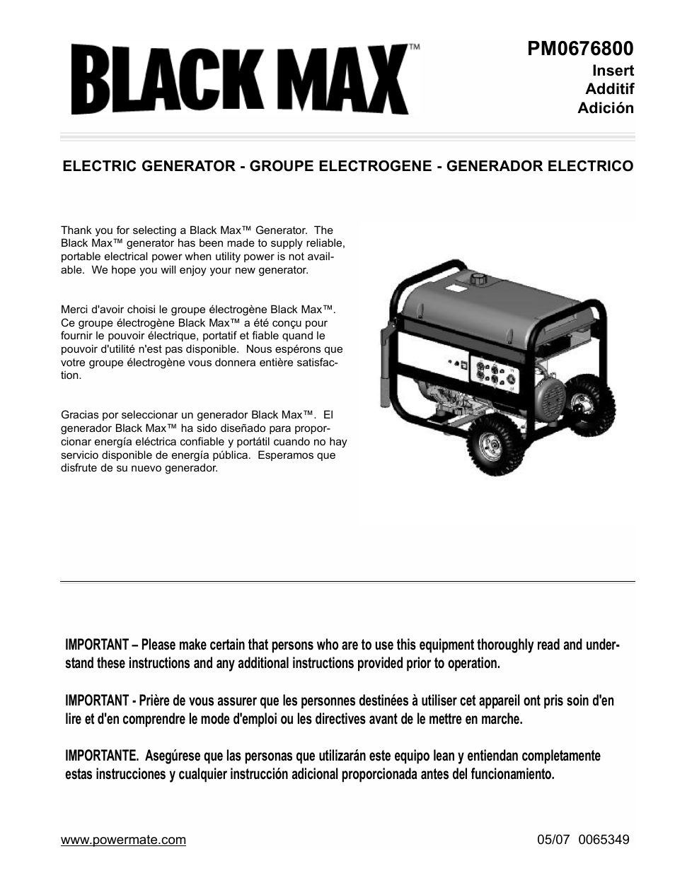 Powermate Black Max PM0676800 User Manual | 16 pages