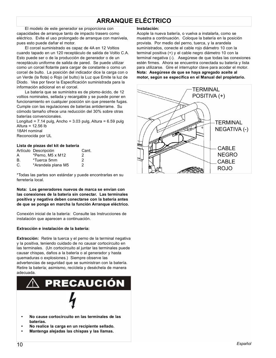 Arranque eléctrico | Powermate Black Max PM0676800 User Manual | Page 10 / 16