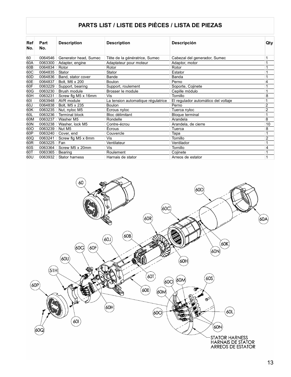 Parts list / liste des pièces / lista de piezas | Powermate Black Max PM0676800 User Manual | Page 13 / 16