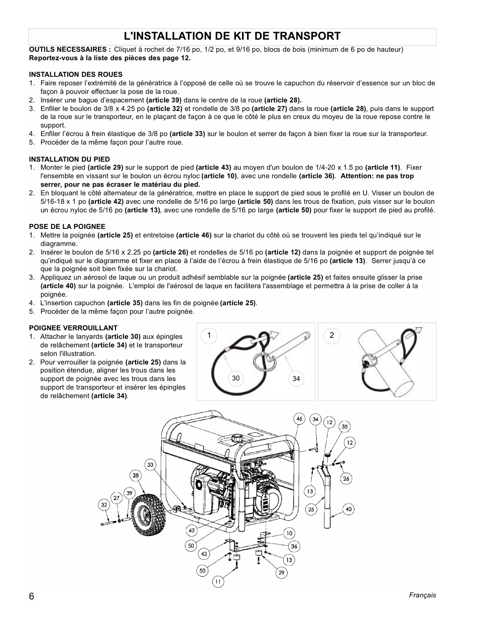 L'installation de kit de transport | Powermate Black Max PM0676800 User Manual | Page 6 / 16