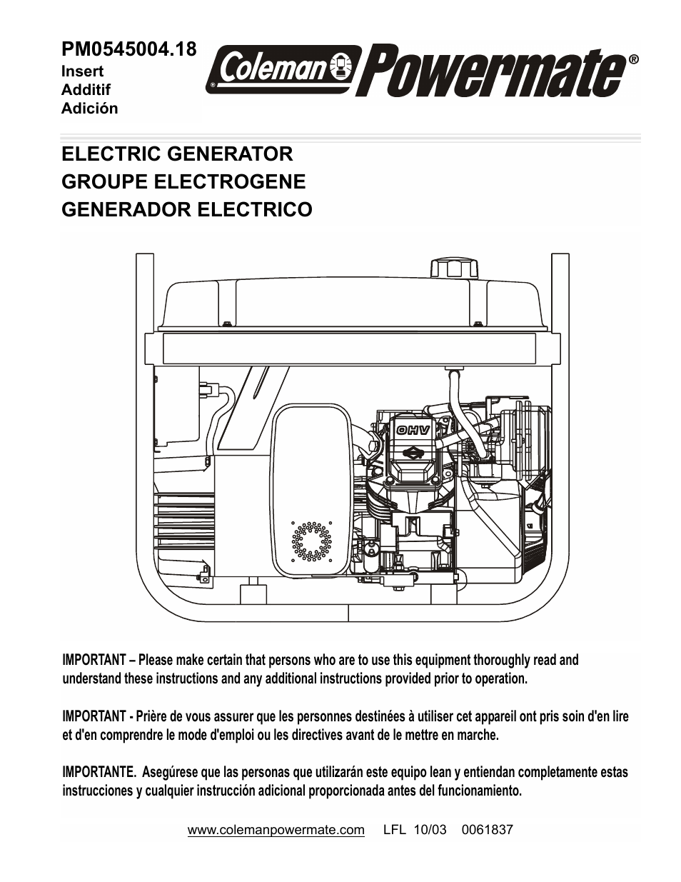 Powermate PM0545004.18 User Manual | 8 pages