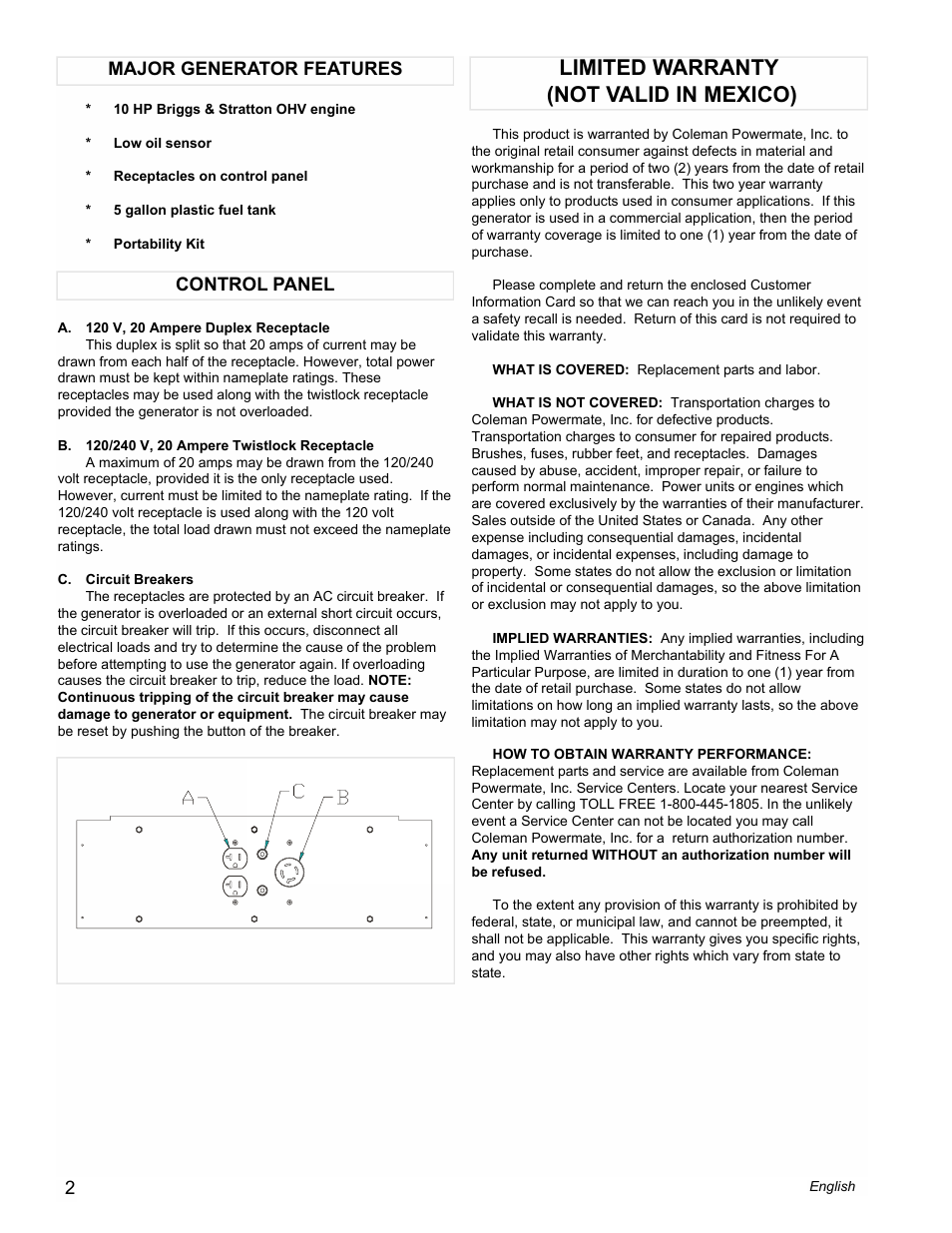 Limited warranty (not valid in mexico) | Powermate PM0545004.18 User Manual | Page 2 / 8