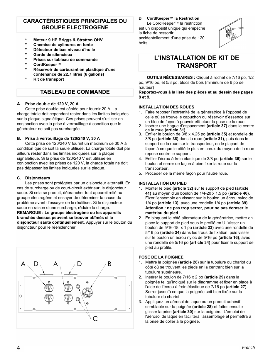 L'installation de kit de transport | Powermate PM0535000 User Manual | Page 4 / 12