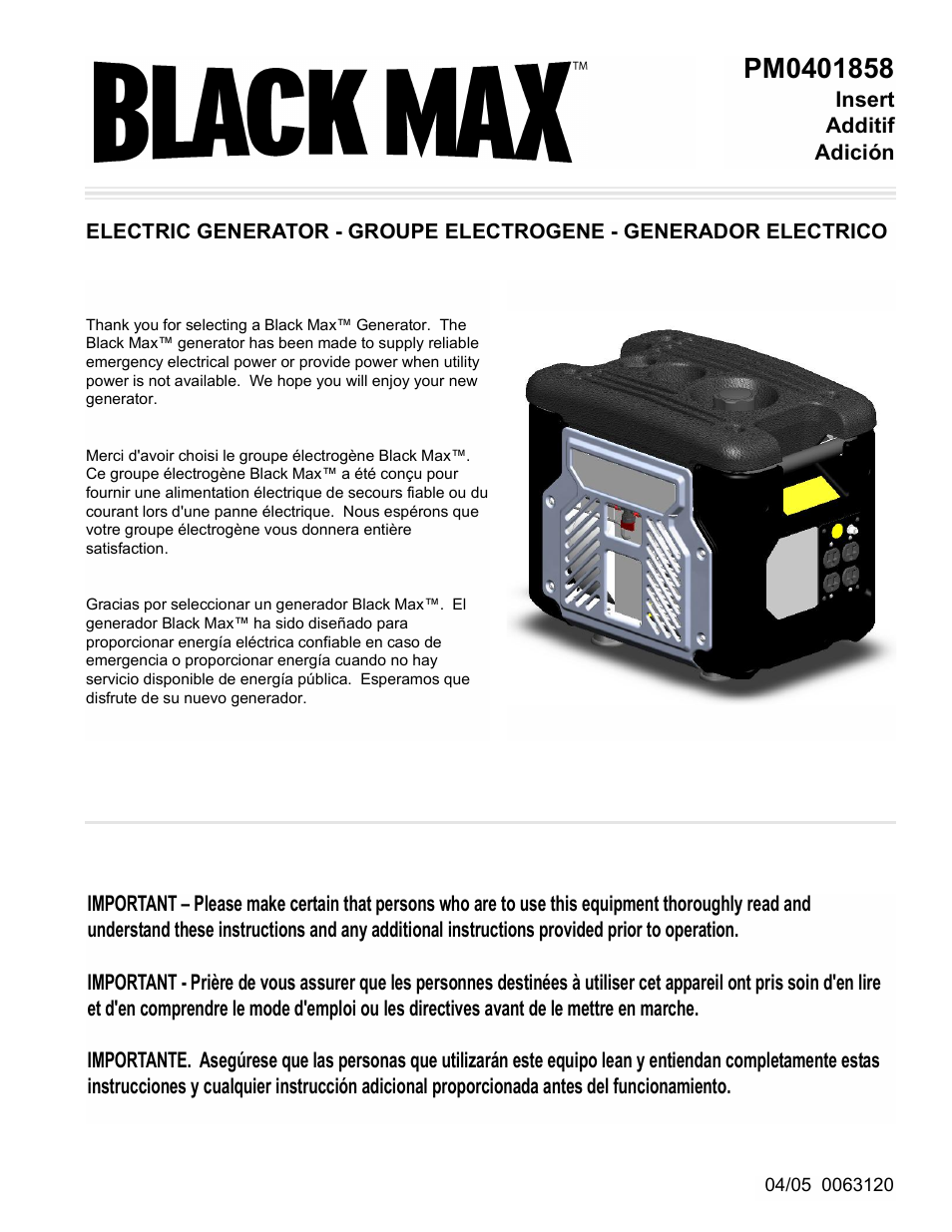 Powermate Black Max PM0401858 User Manual | 12 pages