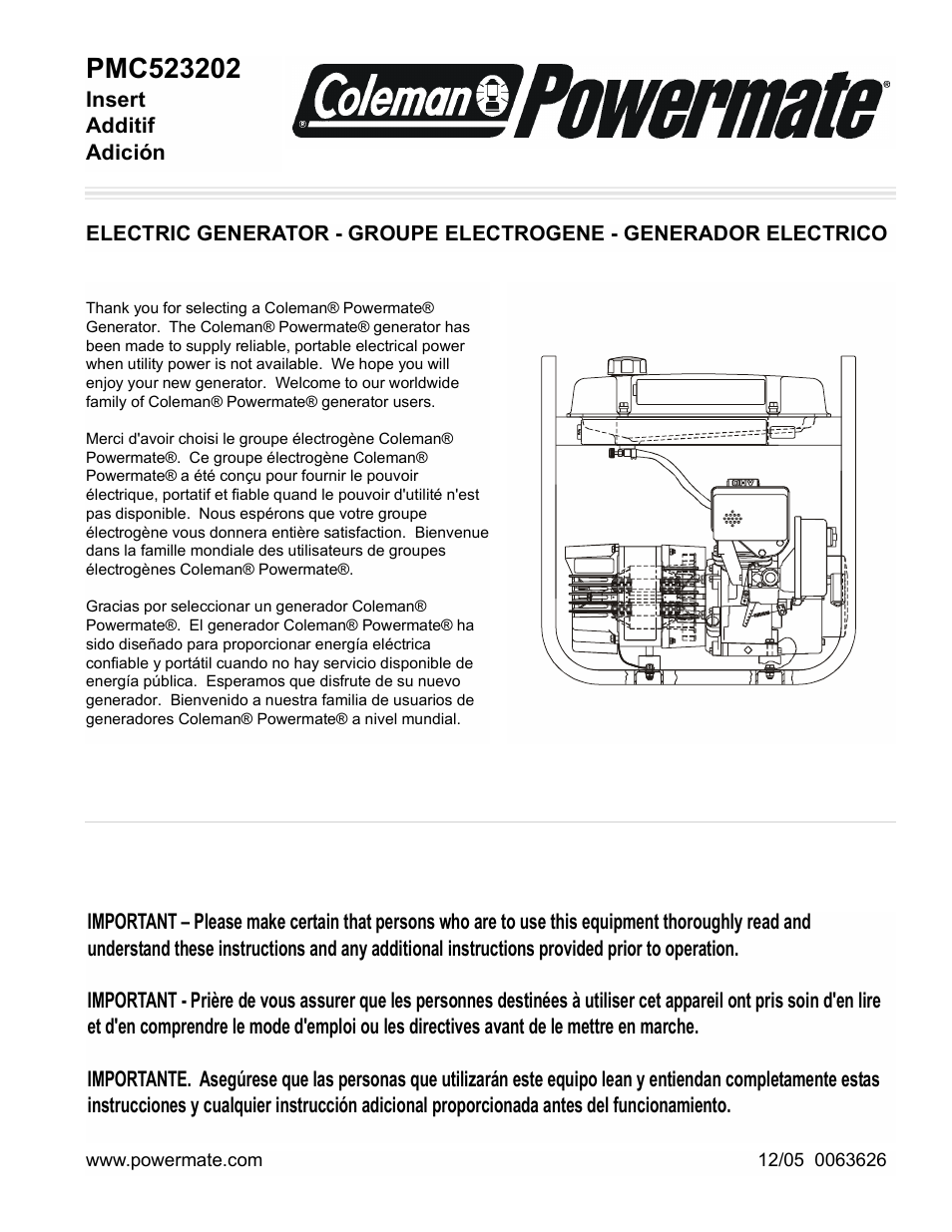 Powermate PMC523202 User Manual | 12 pages