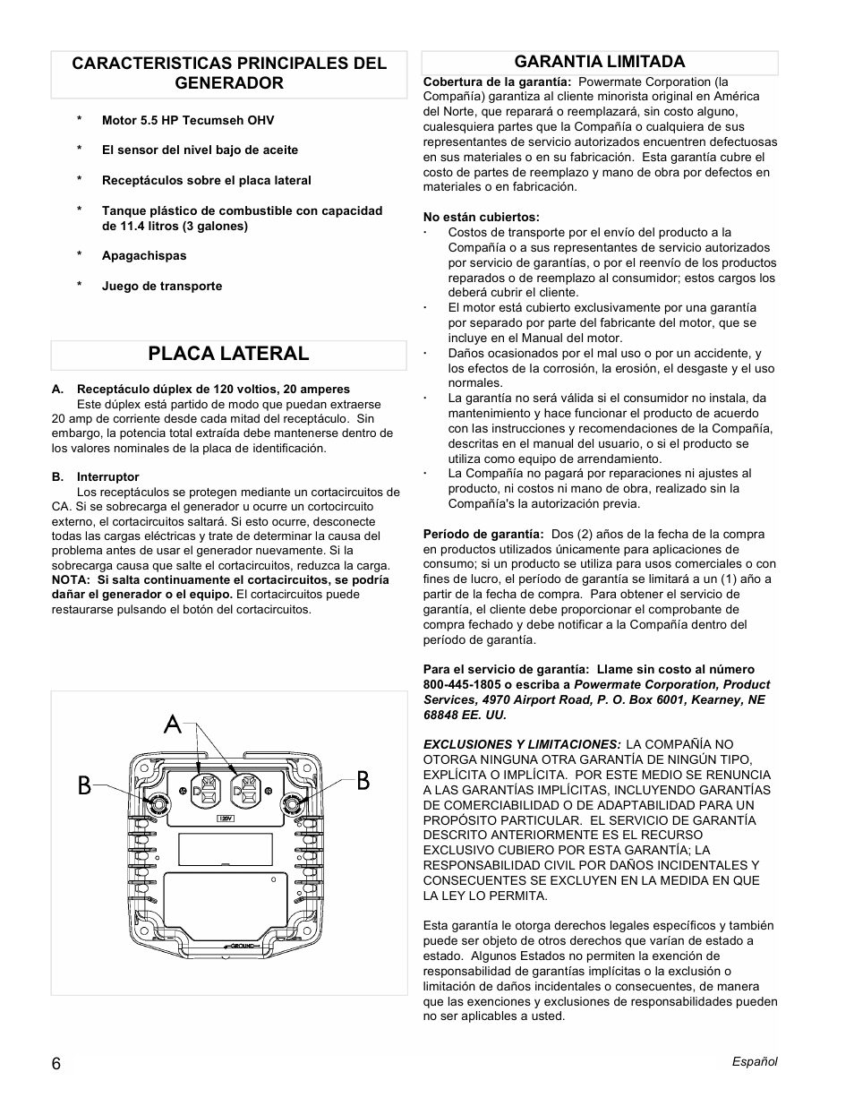 Placa lateral | Powermate PMC523202 User Manual | Page 6 / 12