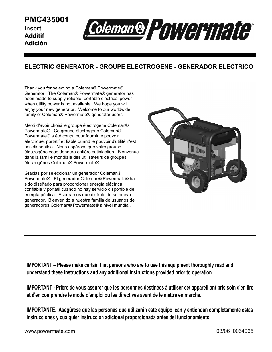 Powermate PMC435001 User Manual | 16 pages