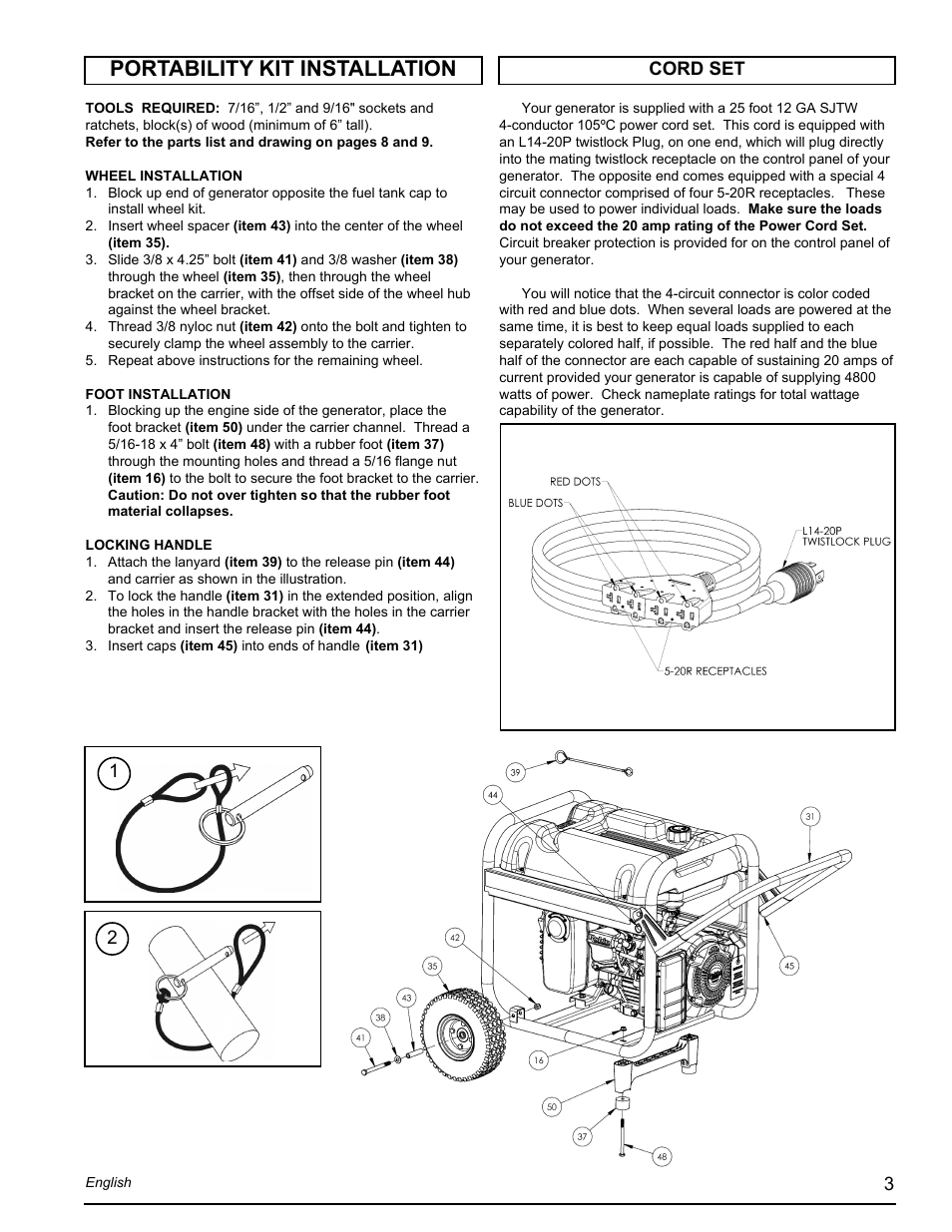 Portability kit installation | Powermate PMC435001 User Manual | Page 3 / 16
