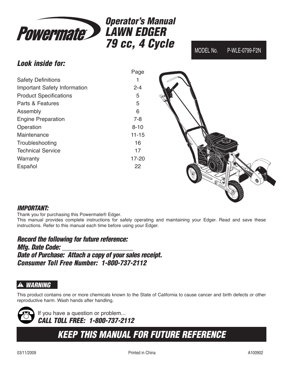 Powermate P-WLE-0799-F2N User Manual | 43 pages