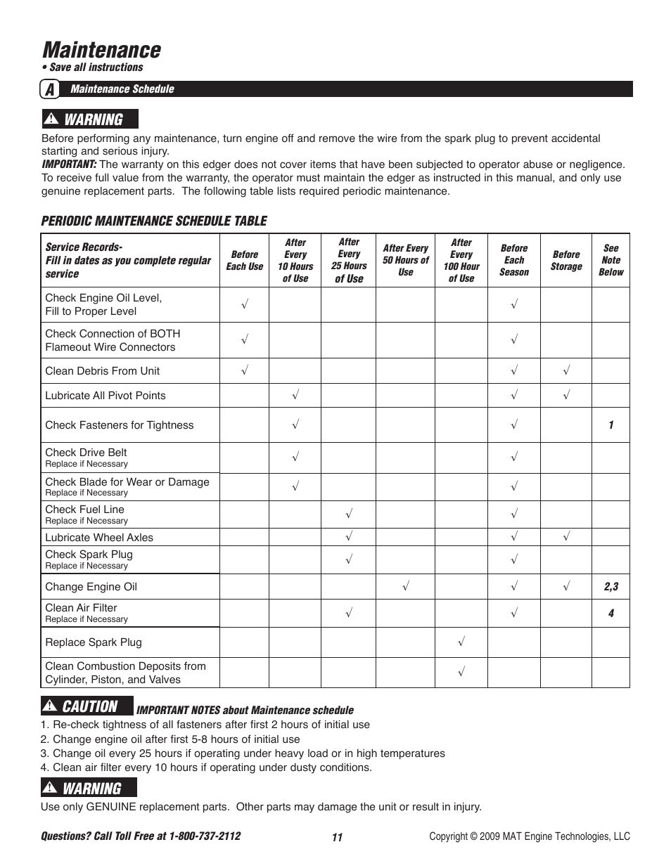 Maintenance, Caution, Warning | Powermate P-WLE-0799-F2N User Manual | Page 12 / 43