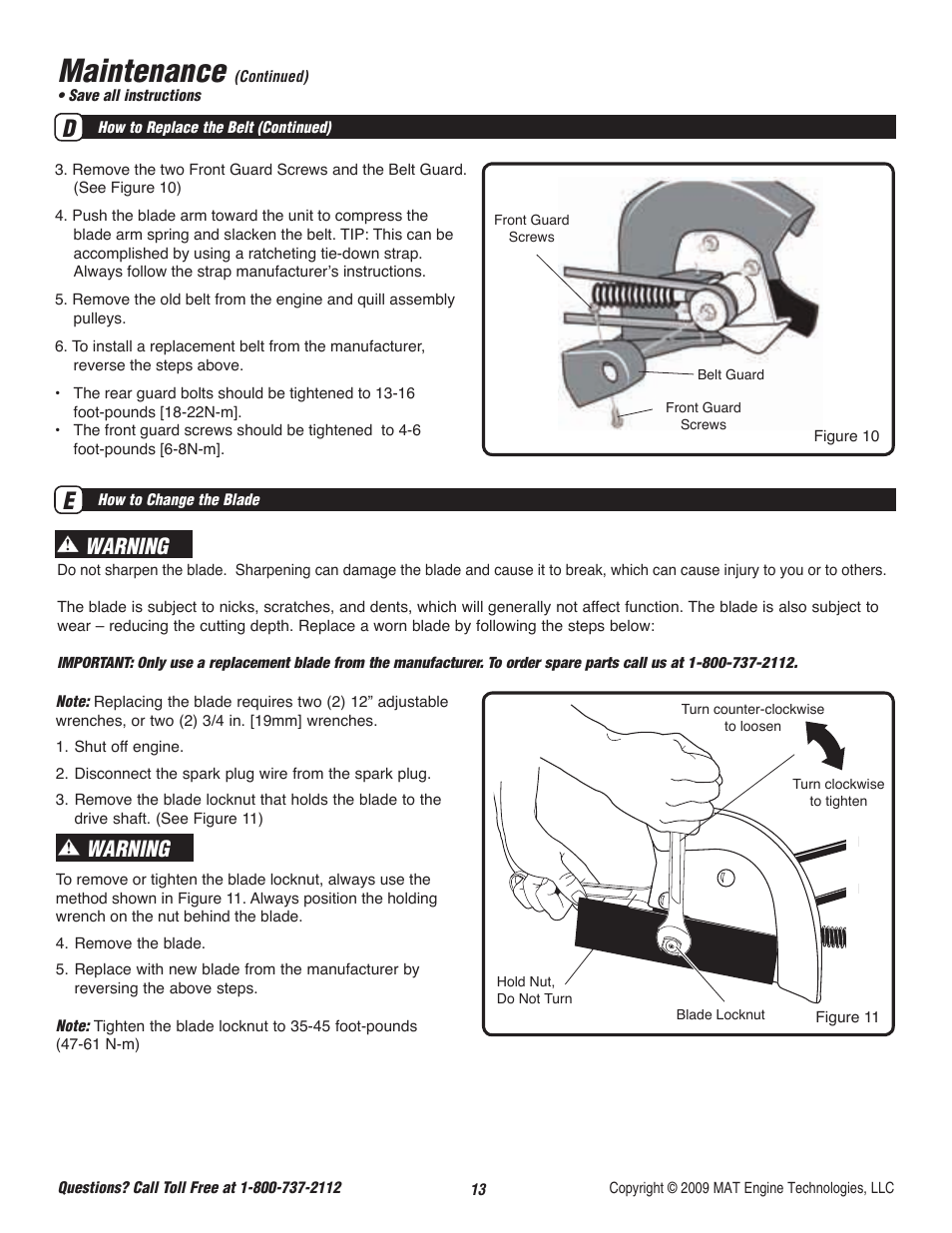 Maintenance, Warning | Powermate P-WLE-0799-F2N User Manual | Page 14 / 43