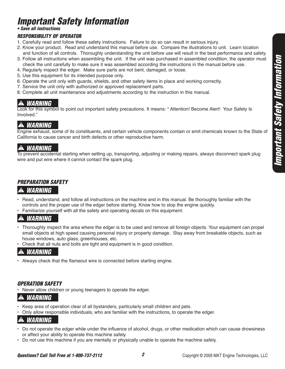 Important safety information, Warning | Powermate P-WLE-0799-F2N User Manual | Page 3 / 43