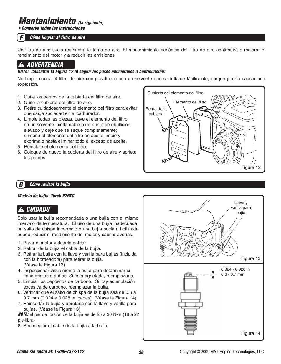 Mantenimiento, Advertencia cuidado | Powermate P-WLE-0799-F2N User Manual | Page 37 / 43