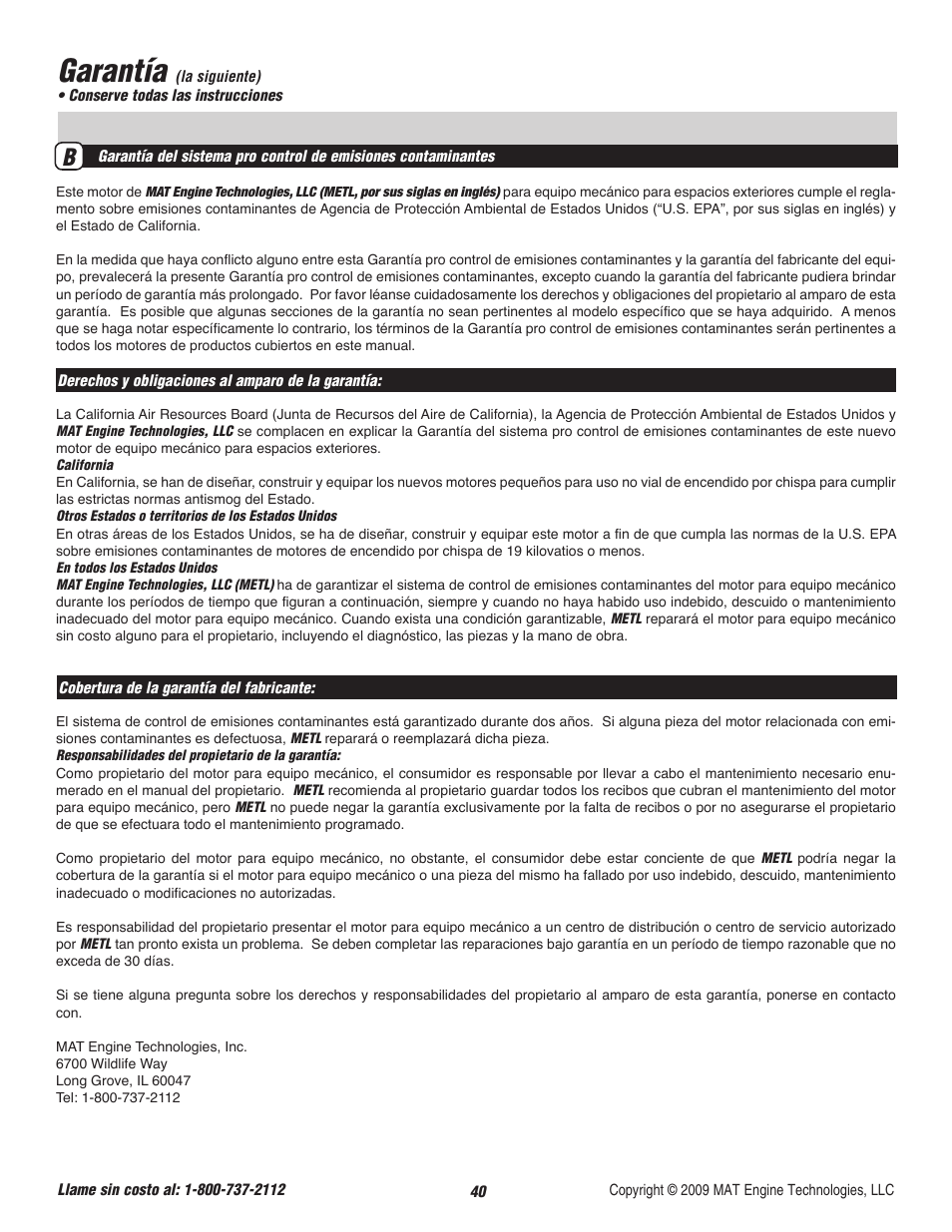 Garantía | Powermate P-WLE-0799-F2N User Manual | Page 41 / 43