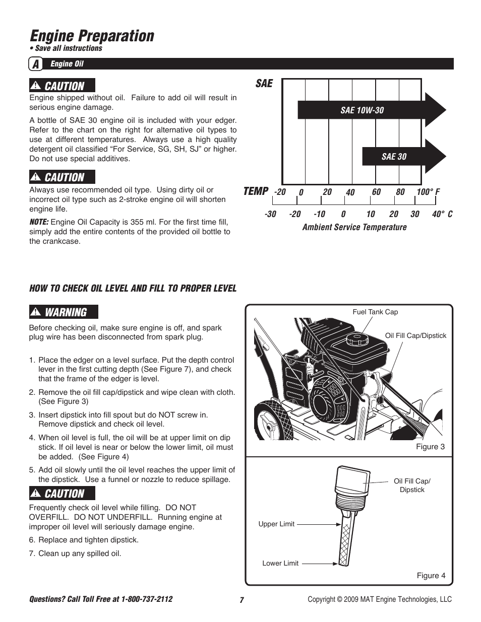 Engine preparation, Caution, Caution warning sae temp | Powermate P-WLE-0799-F2N User Manual | Page 8 / 43